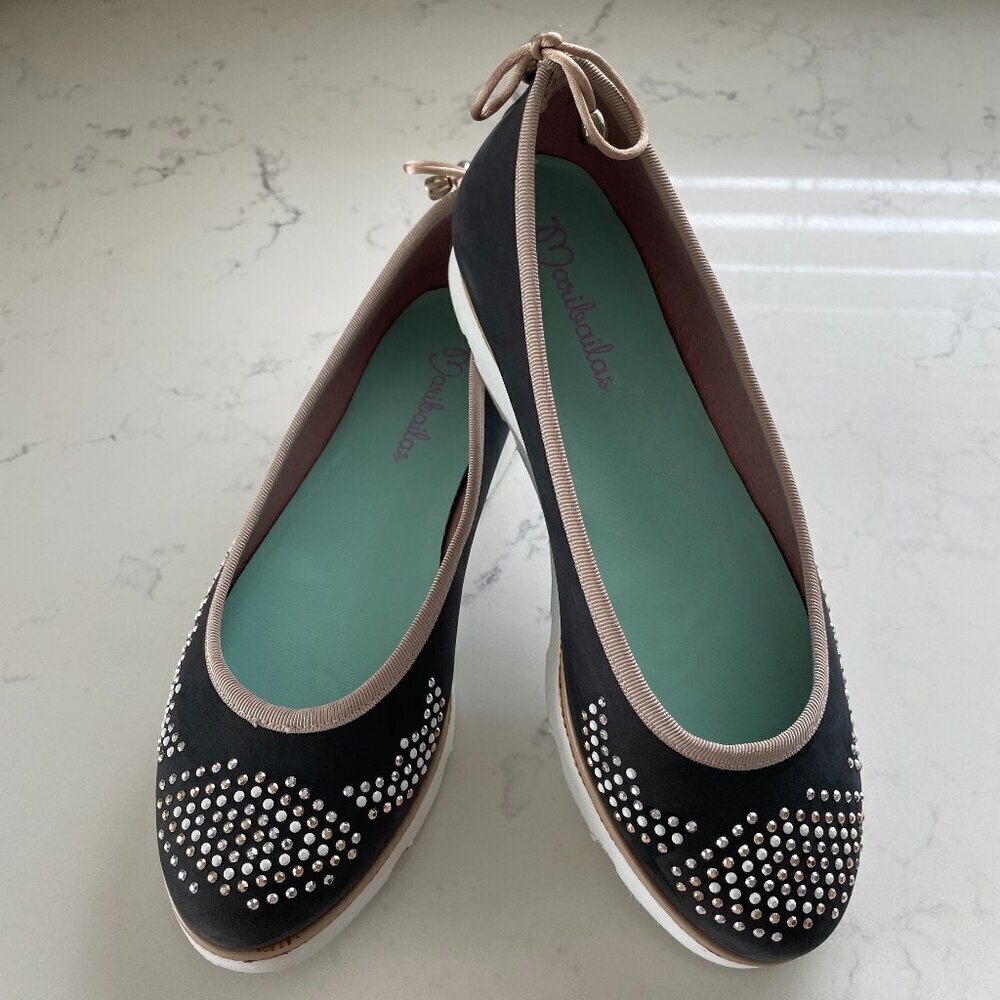 Maribailas SlipOn Beaded Manmade Ballet Flats Decorative Bow Detail Grey 7.5